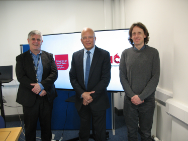 Jon Maddy, director of the Hydrogen Centre pictured with Altaf Hussain and Dr Stephen Carr, research fellow at the centre.